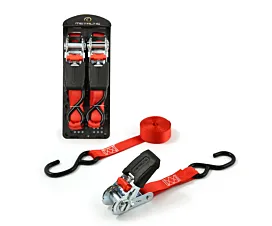 Tot 1,5T - Standaard Spanband - 500kg - 4m - 25mm - Ratel en S-haken - Rood - Premium - 2st.